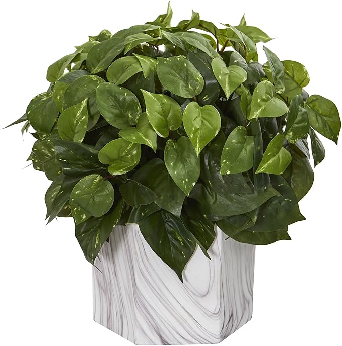 nearly natural 8133 pothos 人造大理石成品花瓶丝植物,绿色